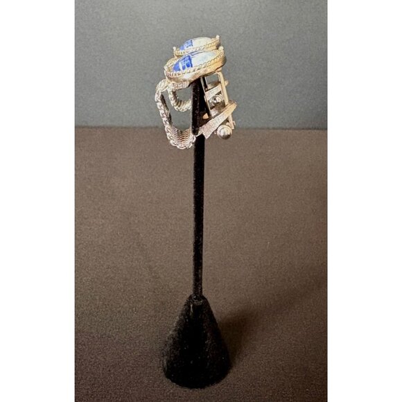 Vintage Delft Swank Nautical Blue Porcelain Sailboat Cufflinks Silver Tone Oval - Picture 10 of 13